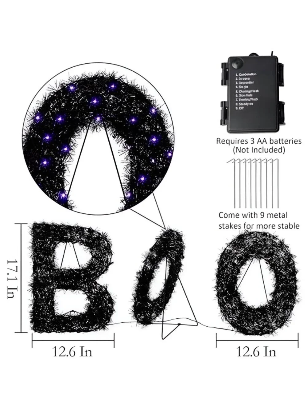 3 Piece Outdoor Boo Sign Halloween Decoration, Lighted Boo Yard Display